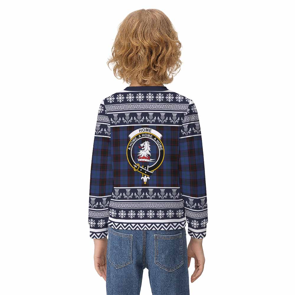 Home (Hume) Clan Tartan Christmas Kid Ugly Sweatshirt with Family Crest - Tartan Vibes Clothing