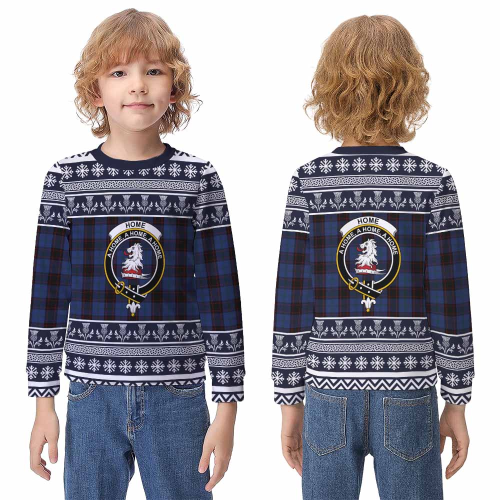 Home (Hume) Clan Tartan Christmas Kid Ugly Sweatshirt with Family Crest - Tartan Vibes Clothing