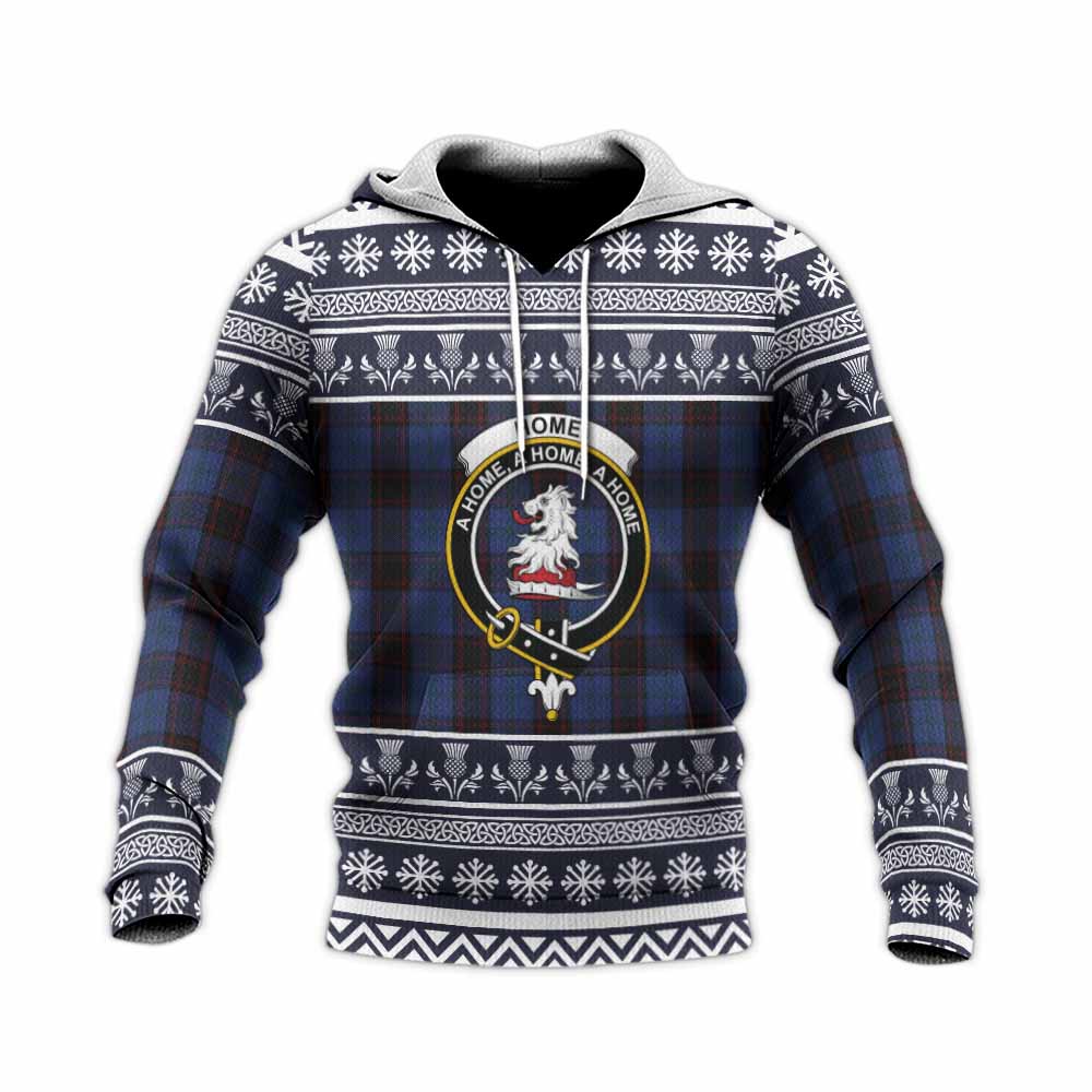 Home (Hume) Clan Tartan Christmas Knitted Hoodie with Family Crest - Tartan Vibes Clothing