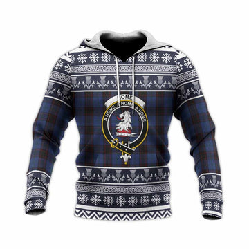 Home (Hume) Clan Tartan Christmas Knitted Hoodie with Family Crest