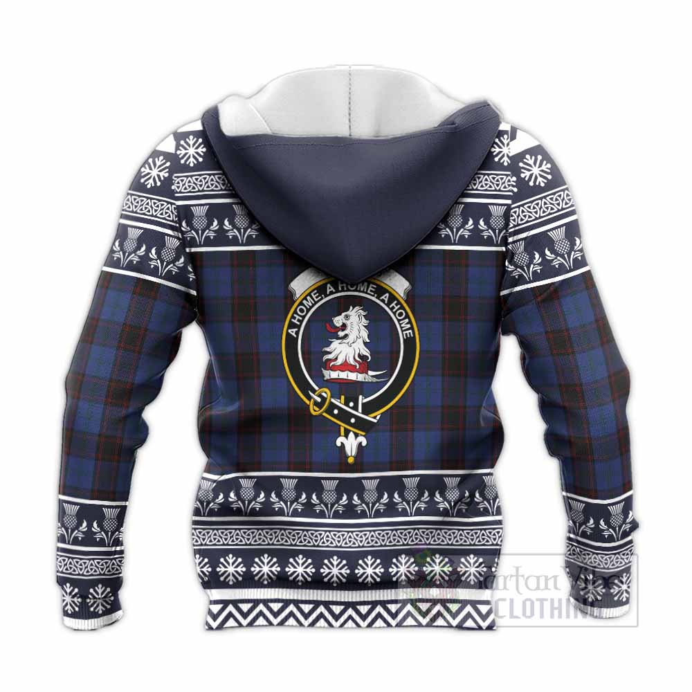 Home (Hume) Clan Tartan Christmas Knitted Hoodie with Family Crest - Tartan Vibes Clothing