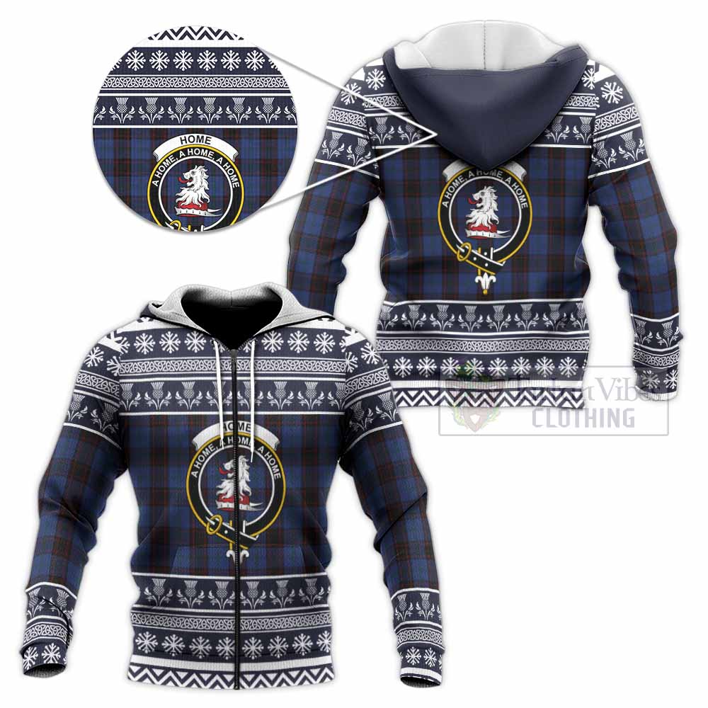 Home (Hume) Clan Tartan Christmas Knitted Hoodie with Family Crest - Tartan Vibes Clothing