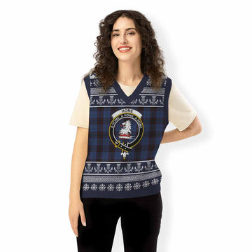 Home (Hume) Clan Tartan Christmas Knitted V-Neck Vest with Family Crest - Tartan Vibes Clothing