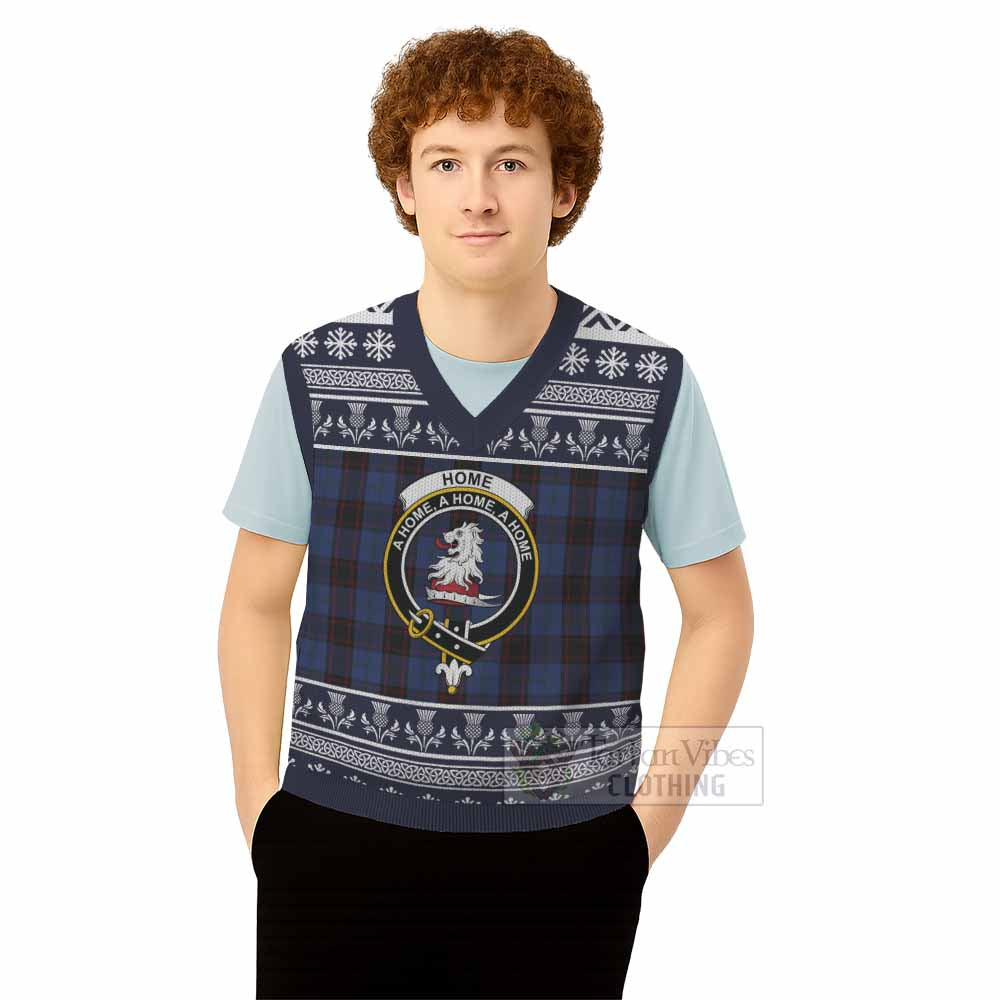 Home (Hume) Clan Tartan Christmas Knitted V-Neck Vest with Family Crest - Tartan Vibes Clothing