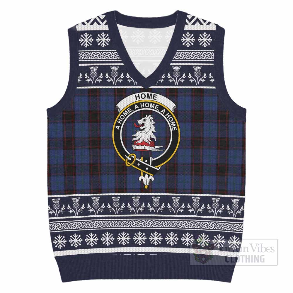 Home (Hume) Clan Tartan Christmas Knitted V-Neck Vest with Family Crest - Tartan Vibes Clothing