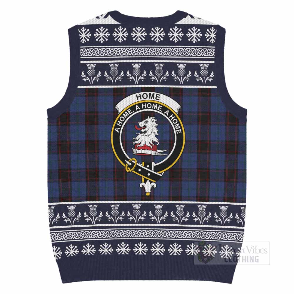 Home (Hume) Clan Tartan Christmas Knitted V-Neck Vest with Family Crest - Tartan Vibes Clothing
