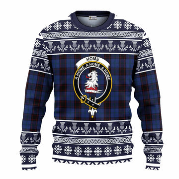 Home (Hume) Clan Tartan Christmas Ugly Sweater with Family Crest