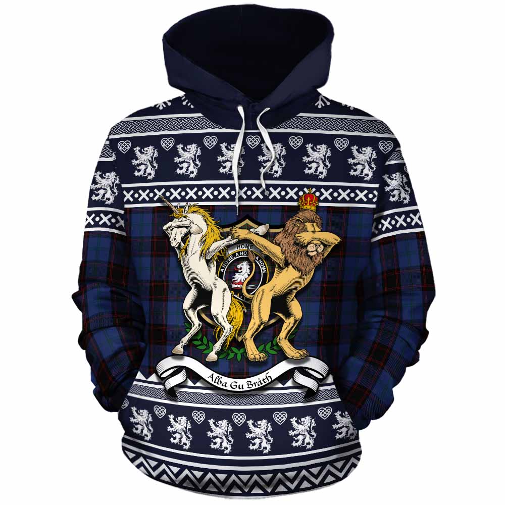 Home (Hume) Clan Tartan Crest Christmas Cotton Hoodie Coat of Arms Funny Style - Tartan Vibes Clothing
