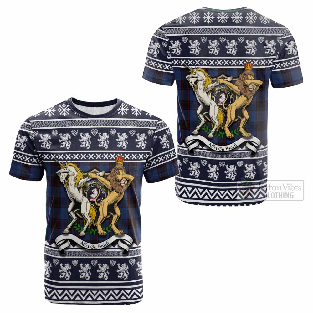 Home (Hume) Clan Tartan Crest Christmas Cotton T-shirt Coat of Arms Funny Style - Tartan Vibes Clothing