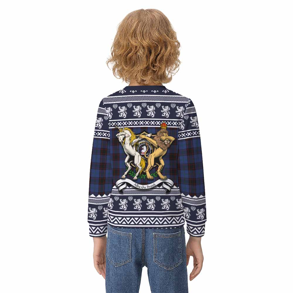 Home (Hume) Clan Tartan Crest Christmas Kid Ugly Sweatshirt Coat of Arms Funny Style - Tartan Vibes Clothing