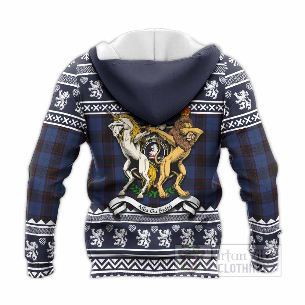 Home (Hume) Clan Tartan Crest Christmas Knitted Hoodie Coat of Arms Funny Style - Tartan Vibes Clothing