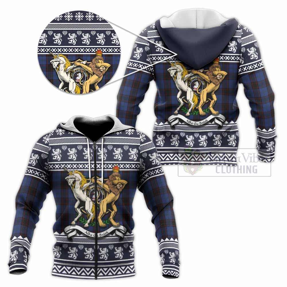 Home (Hume) Clan Tartan Crest Christmas Knitted Hoodie Coat of Arms Funny Style - Tartan Vibes Clothing