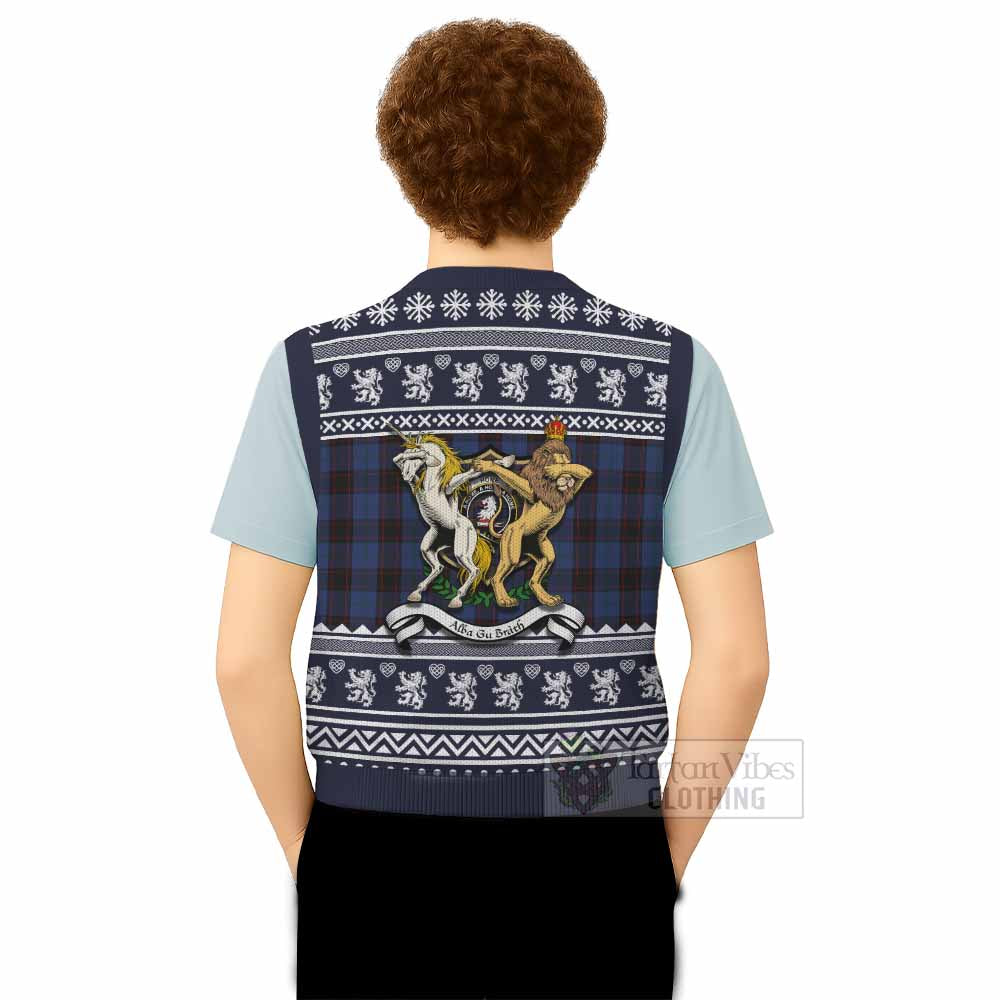 Home (Hume) Clan Tartan Crest Christmas Knitted V-Neck Vest Coat of Arms Funny Style - Tartan Vibes Clothing