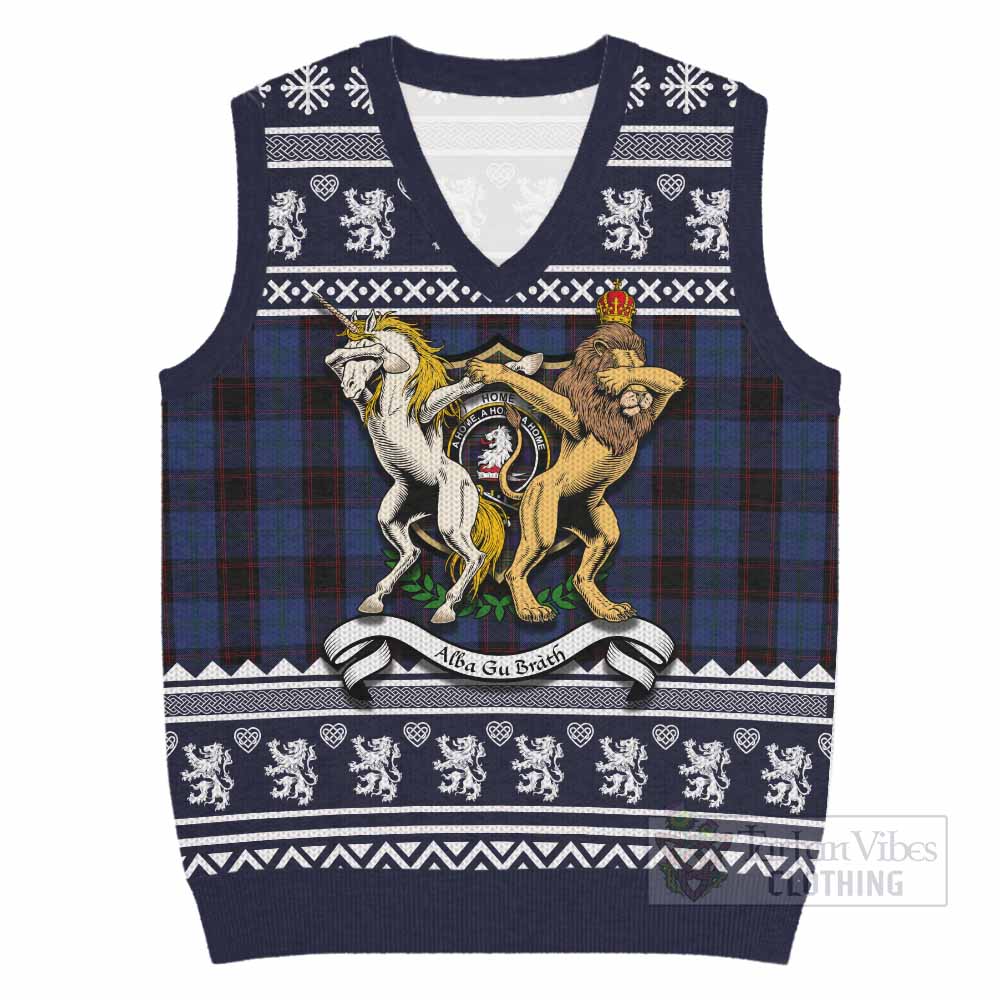 Home (Hume) Clan Tartan Crest Christmas Knitted V-Neck Vest Coat of Arms Funny Style - Tartan Vibes Clothing