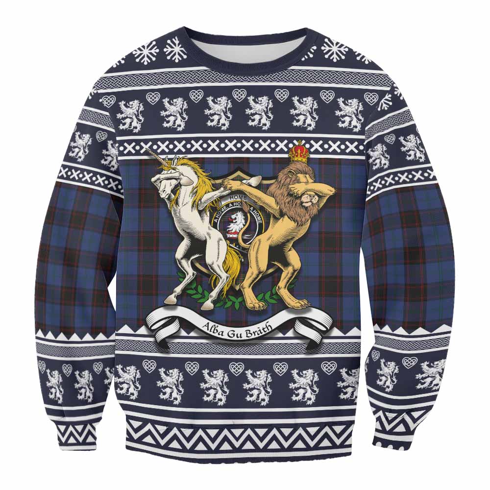 Home (Hume) Clan Tartan Crest Christmas Sweatshirt Coat of Arms Funny Style - Tartan Vibes Clothing