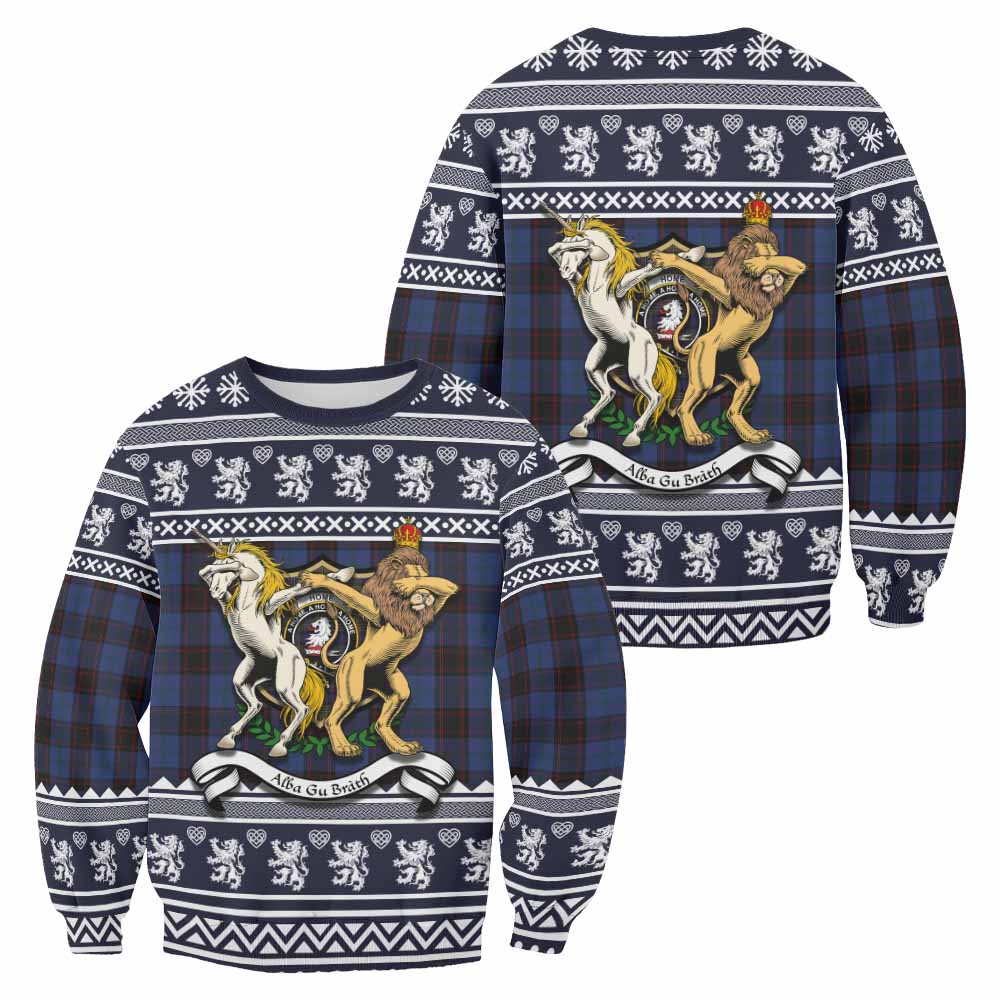 Home (Hume) Clan Tartan Crest Christmas Sweatshirt Coat of Arms Funny Style - Tartan Vibes Clothing