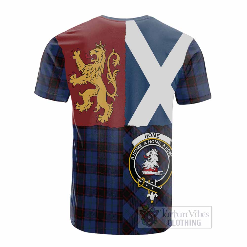 Home (Hume) Crest Tartan Cotton T-shirt with Lion Rampant Saltire Style - Tartan Vibes Clothing