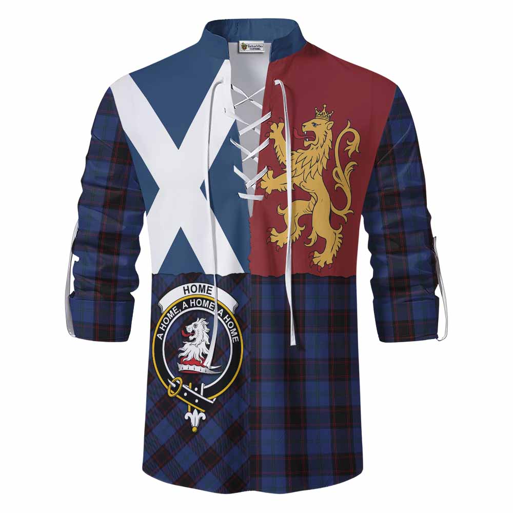 Home (Hume) Crest Tartan Ghillie Shirt with Lion Rampant Saltire Style - Tartan Vibes Clothing