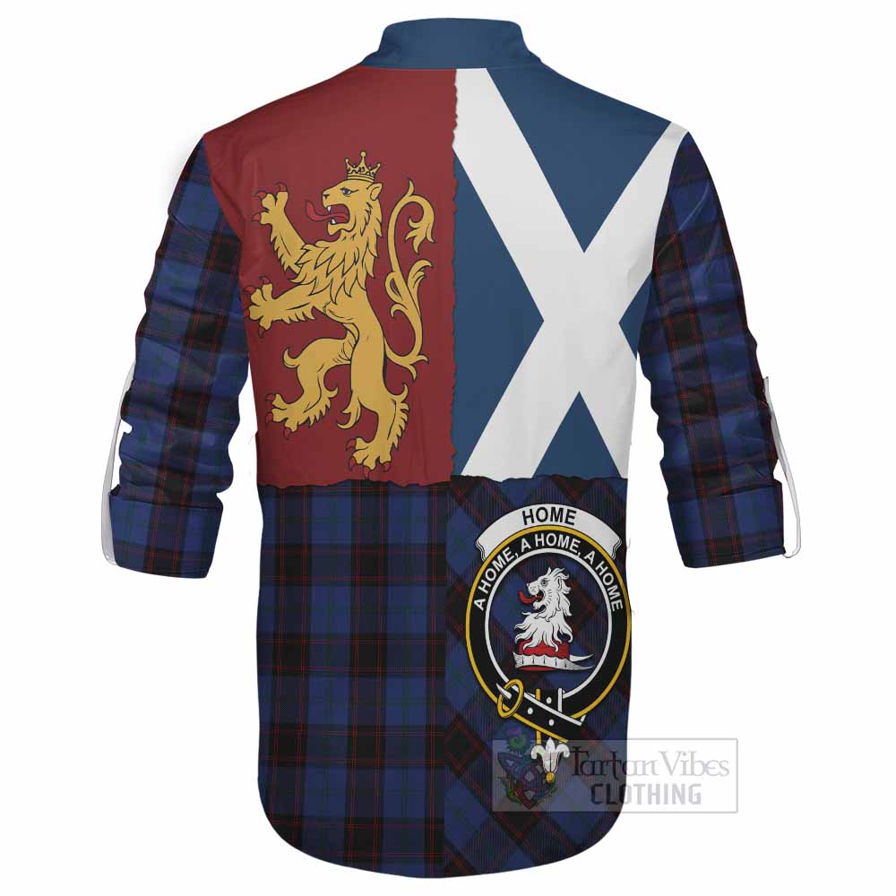 Home (Hume) Crest Tartan Ghillie Shirt with Lion Rampant Saltire Style - Tartan Vibes Clothing