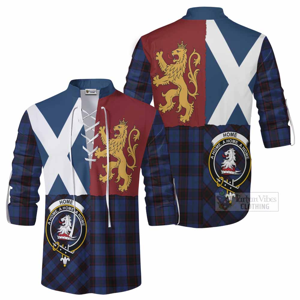 Home (Hume) Crest Tartan Ghillie Shirt with Lion Rampant Saltire Style - Tartan Vibes Clothing
