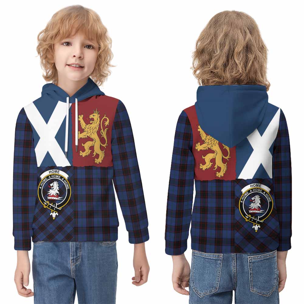Home (Hume) Crest Tartan Kid Hoodie with Lion Rampant Saltire Style - Tartan Vibes Clothing