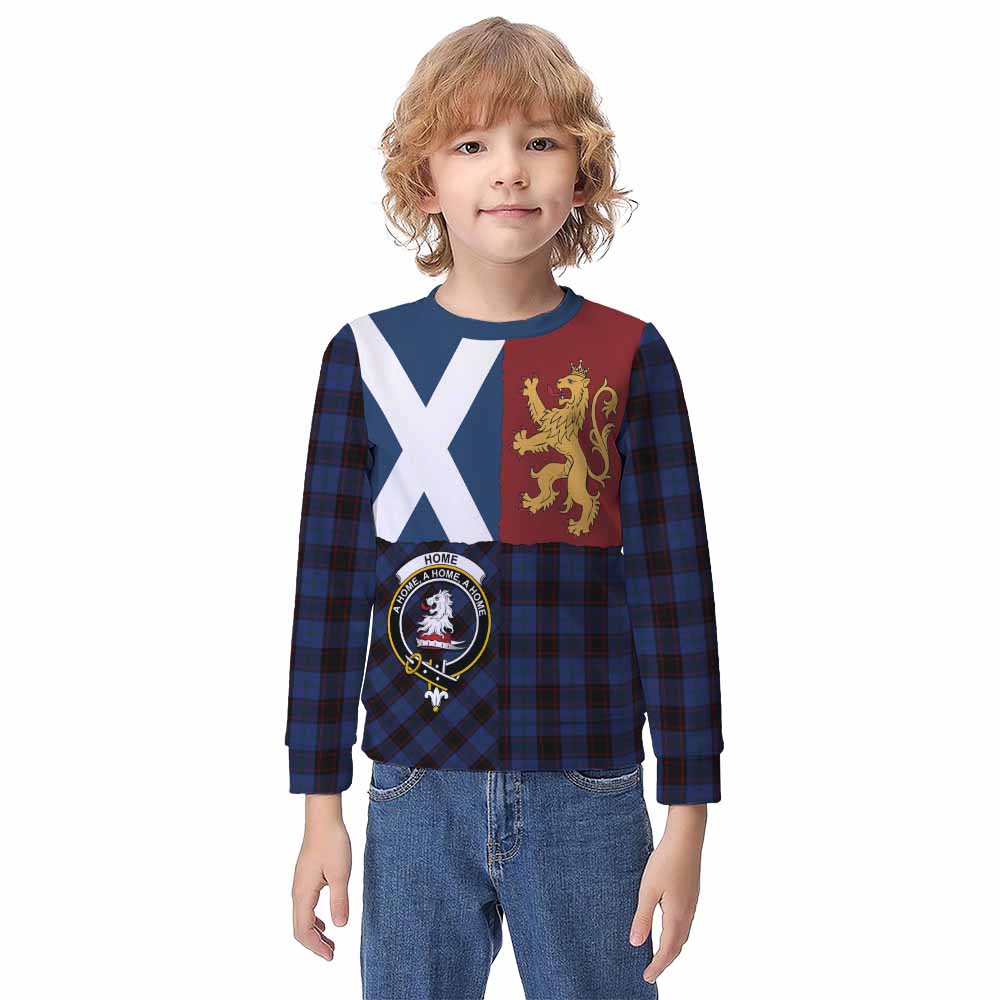 Home (Hume) Crest Tartan Kid Knitted Sweatshirt with Lion Rampant Saltire Style - Tartan Vibes Clothing