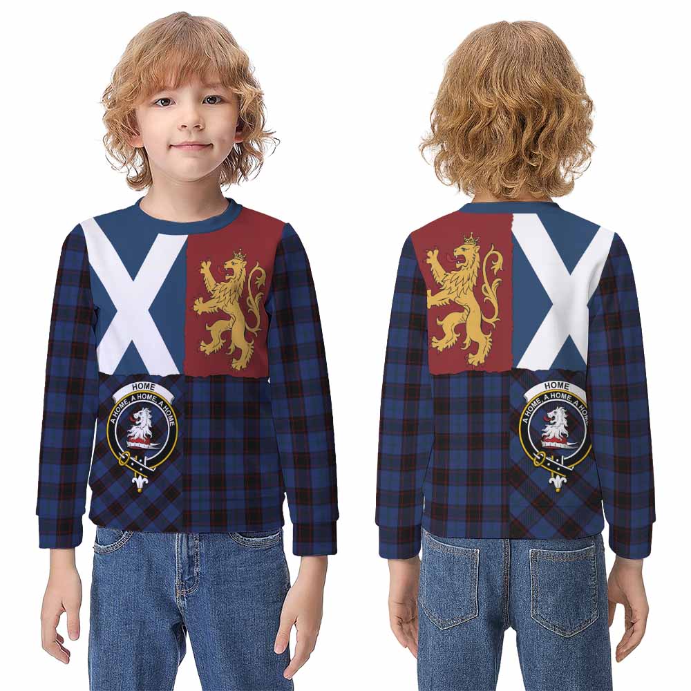 Home (Hume) Crest Tartan Kid Knitted Sweatshirt with Lion Rampant Saltire Style - Tartan Vibes Clothing