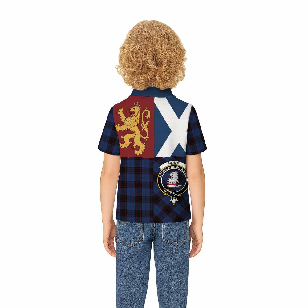 Home (Hume) Crest Tartan Kid Polo Shirt with Lion Rampant Saltire Style - Tartan Vibes Clothing