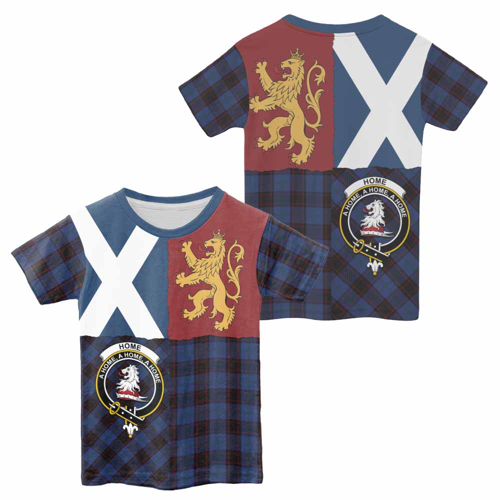 Home (Hume) Crest Tartan Kid T-shirt with Lion Rampant Saltire Style - Tartan Vibes Clothing
