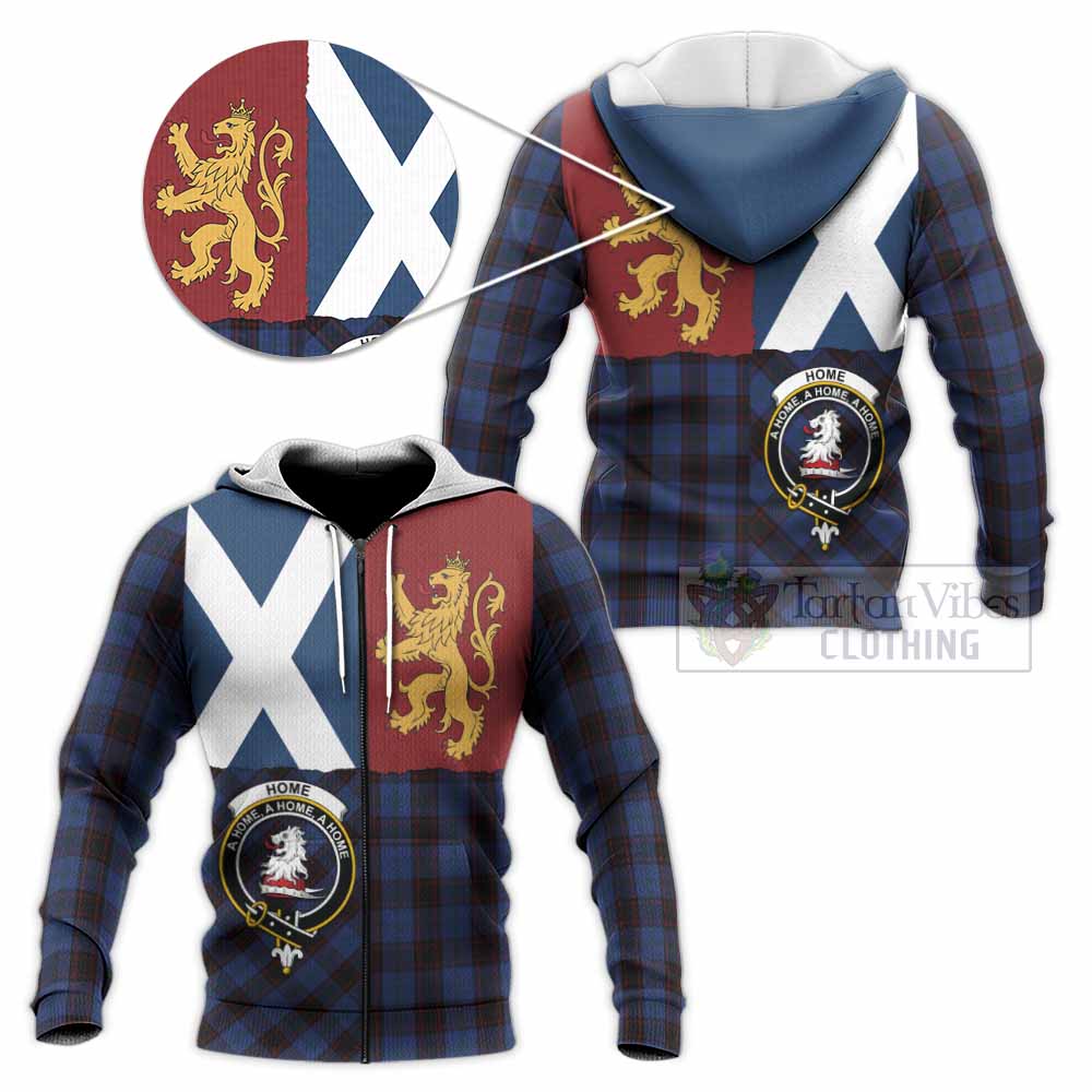 Home (Hume) Crest Tartan Knitted Hoodie with Lion Rampant Saltire Style
