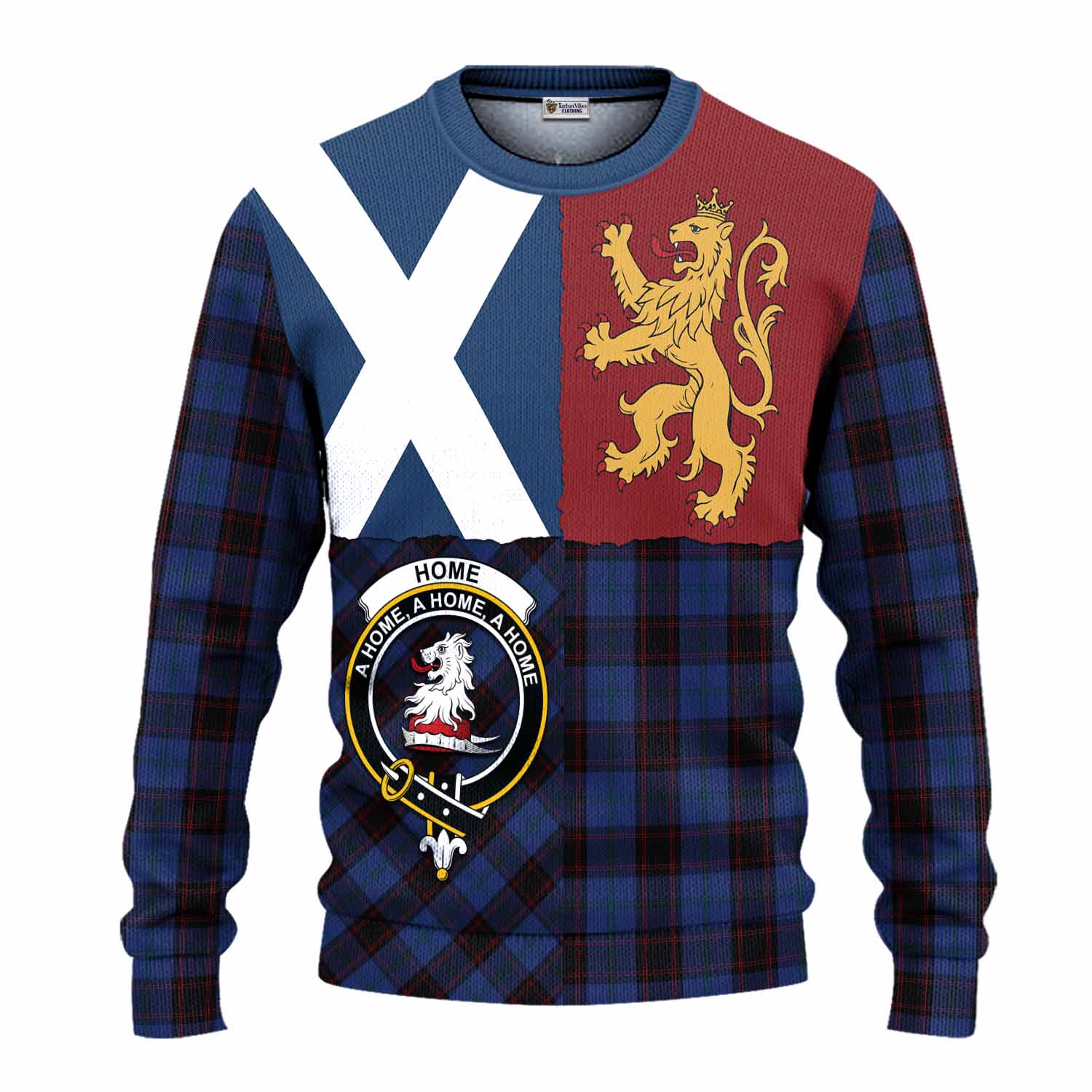 Home (Hume) Crest Tartan Knitted Sweater with Lion Rampant Saltire Style