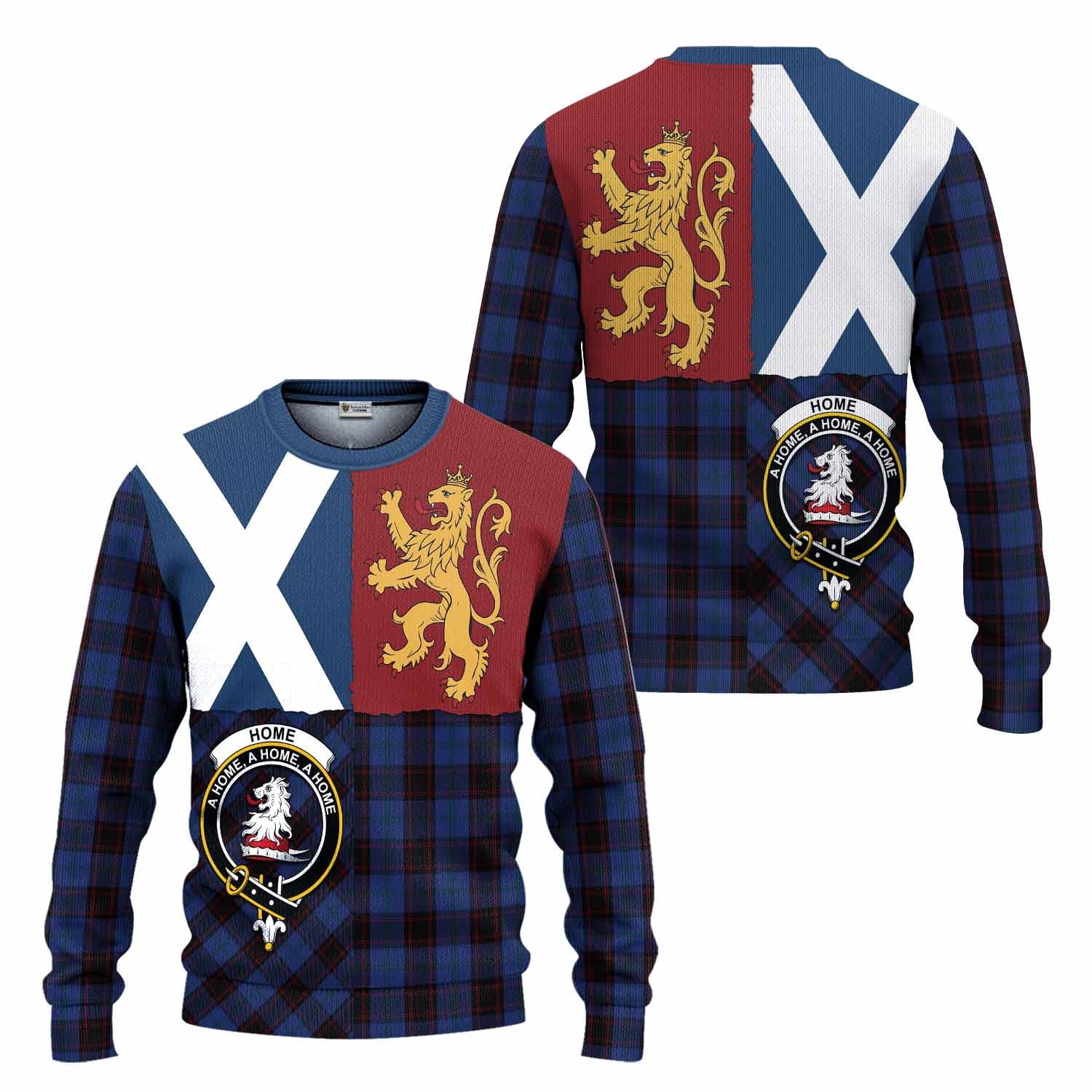 Home (Hume) Crest Tartan Knitted Sweater with Lion Rampant Saltire Style