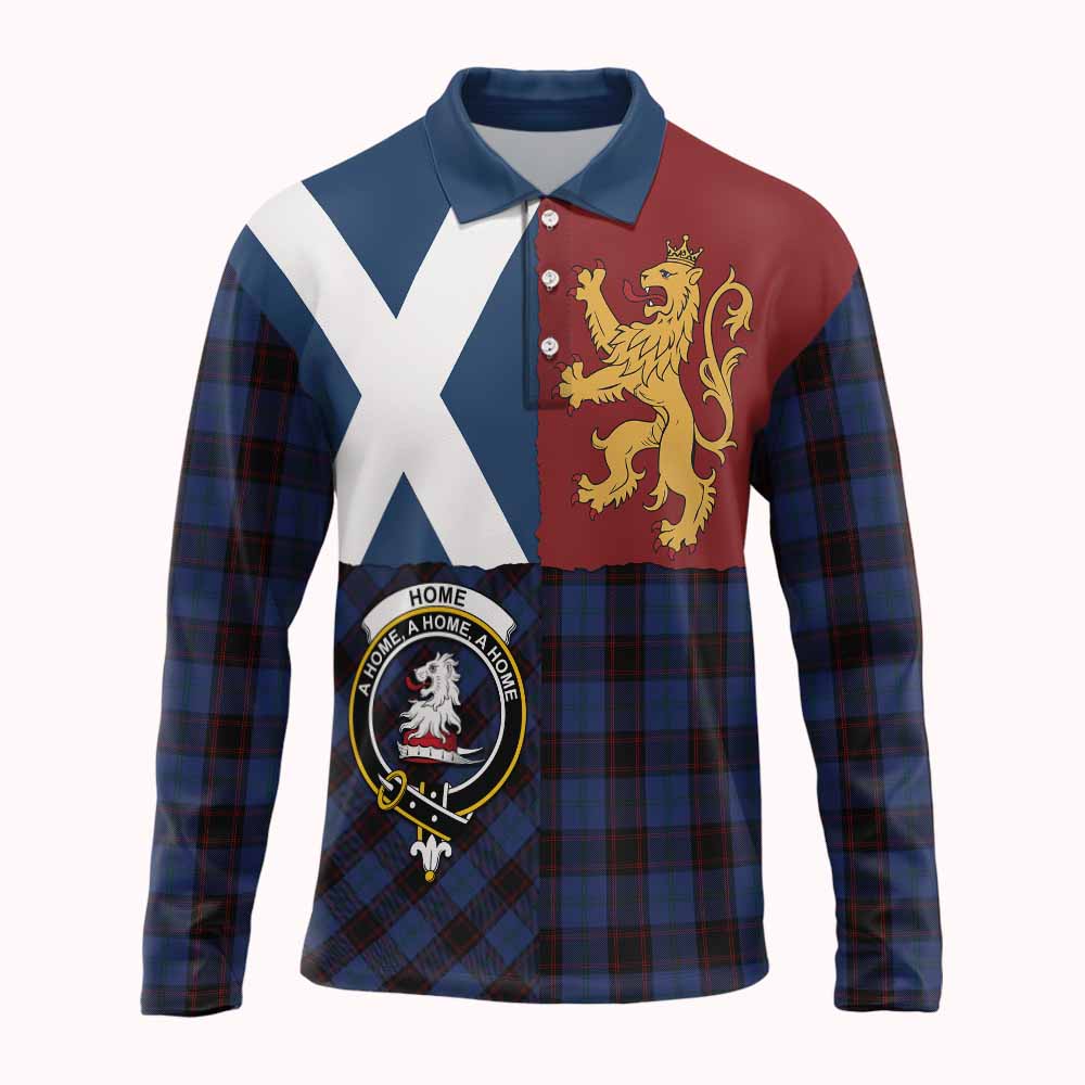Home (Hume) Crest Tartan Long Sleeve Polo Shirt with Lion Rampant Saltire Style