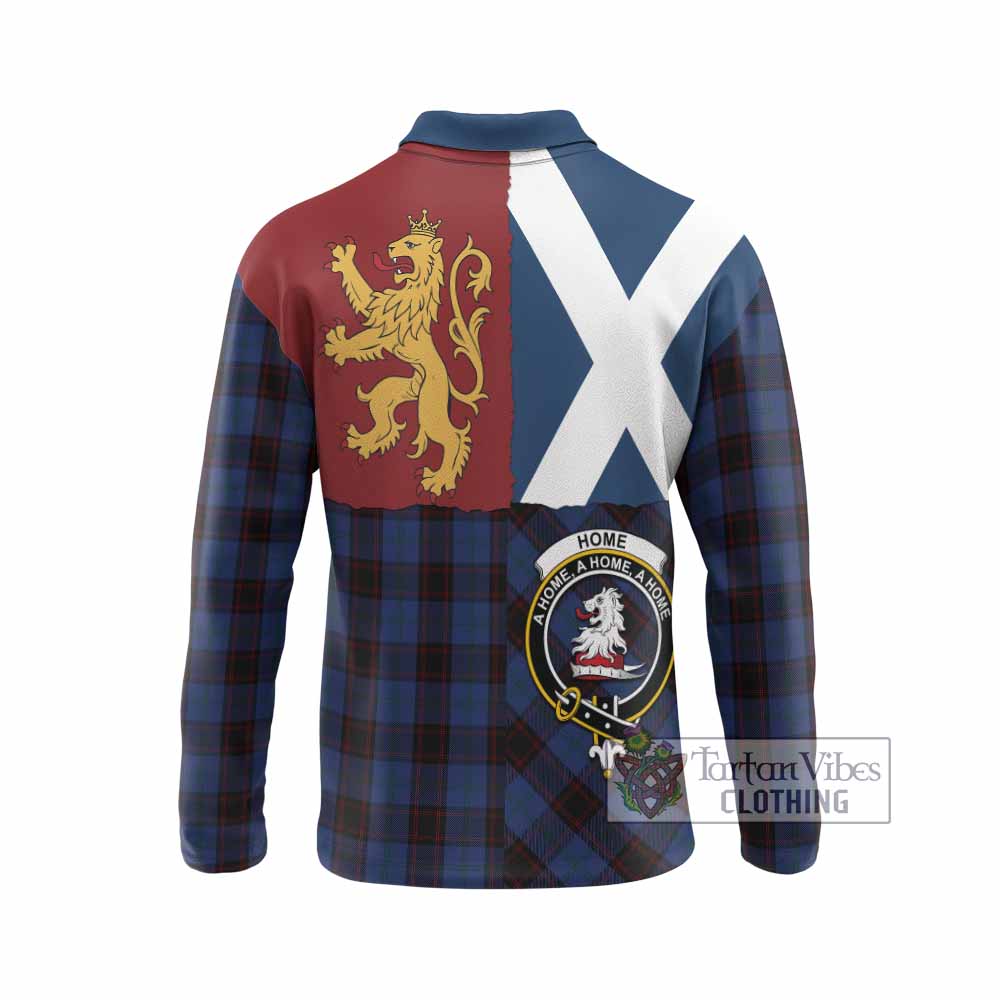 Home (Hume) Crest Tartan Long Sleeve Polo Shirt with Lion Rampant Saltire Style
