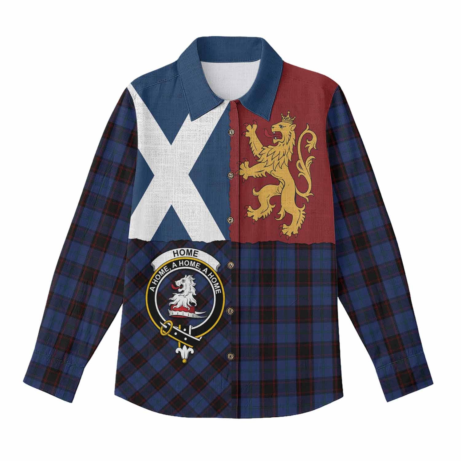 Home (Hume) Crest Tartan Women Casual Shirt with Lion Rampant Saltire Style
