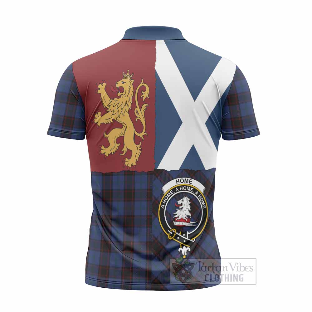 Home (Hume) Crest Tartan Zipper Polo Shirt with Lion Rampant Saltire Style