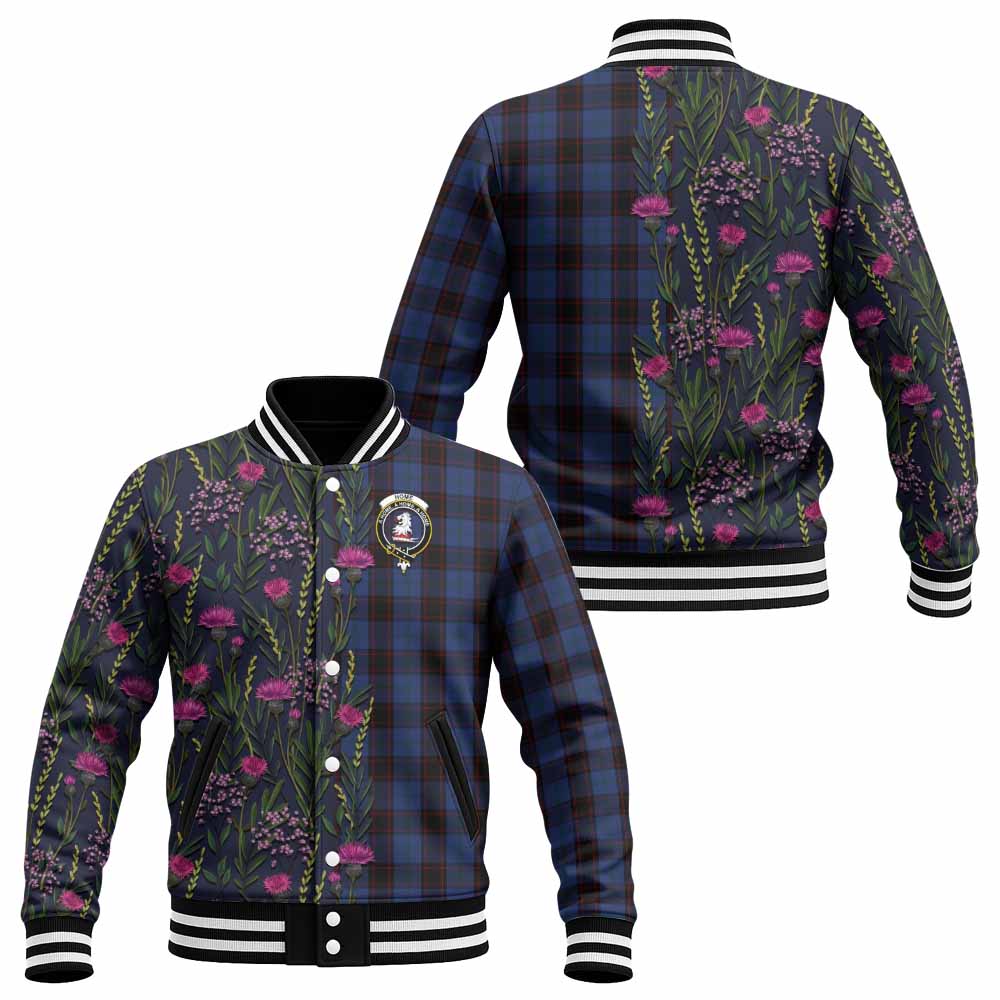 Home (Hume) Family Crest Tartan Baseball Jacket Scottish Thistle Flower Pattern Half Style - Tartan Vibes Clothing