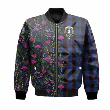 Home (Hume) Family Crest Tartan Bomber Jacket Scottish Thistle Flower Pattern Half Style