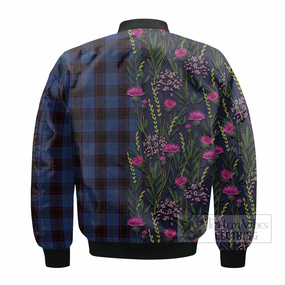 Home (Hume) Family Crest Tartan Bomber Jacket Scottish Thistle Flower Pattern Half Style - Tartan Vibes Clothing
