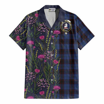 Home (Hume) Family Crest Tartan Cotton Hawaiian Shirt Scottish Thistle Flower Pattern Half Style - Tartan Vibes Clothing