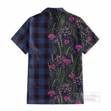 Home (Hume) Family Crest Tartan Cotton Hawaiian Shirt Scottish Thistle Flower Pattern Half Style - Tartan Vibes Clothing