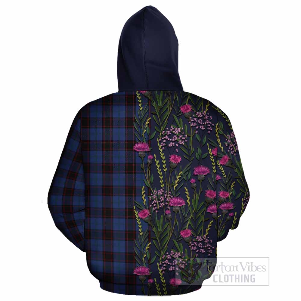 Home (Hume) Family Crest Tartan Cotton Hoodie Scottish Thistle Flower Pattern Half Style - Tartan Vibes Clothing