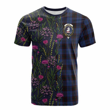 Home (Hume) Family Crest Tartan Cotton T-shirt Scottish Thistle Flower Pattern Half Style - Tartan Vibes Clothing