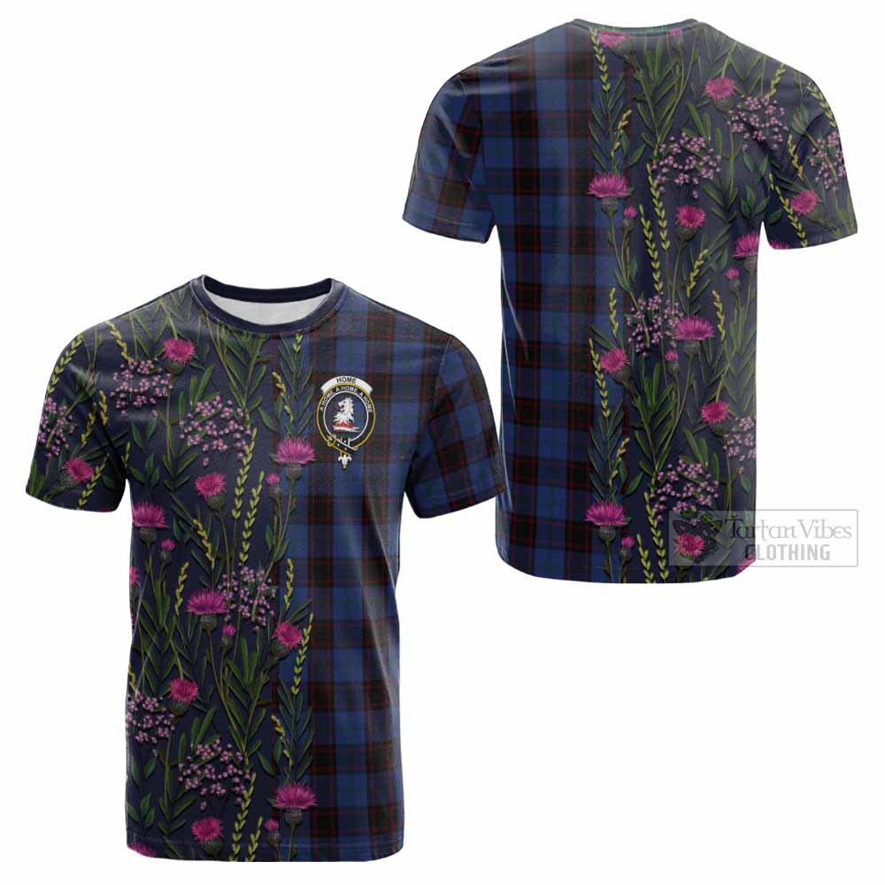 Home (Hume) Family Crest Tartan Cotton T-shirt Scottish Thistle Flower Pattern Half Style - Tartan Vibes Clothing