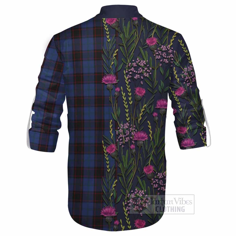Home (Hume) Family Crest Tartan Ghillie Shirt Scottish Thistle Flower Pattern Half Style - Tartan Vibes Clothing
