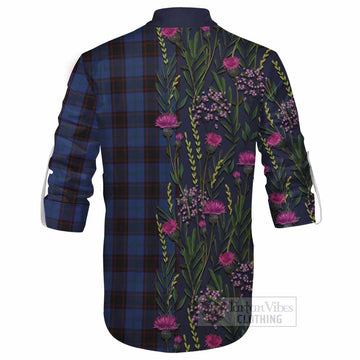Home (Hume) Family Crest Tartan Ghillie Shirt Scottish Thistle Flower Pattern Half Style