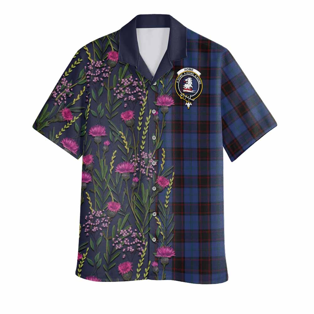 Home (Hume) Family Crest Tartan Hawaiian Shirt Scottish Thistle Flower Pattern Half Style - Tartan Vibes Clothing