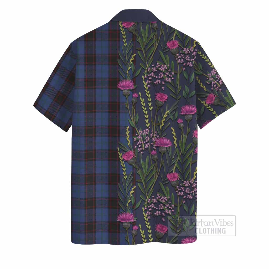 Home (Hume) Family Crest Tartan Hawaiian Shirt Scottish Thistle Flower Pattern Half Style - Tartan Vibes Clothing