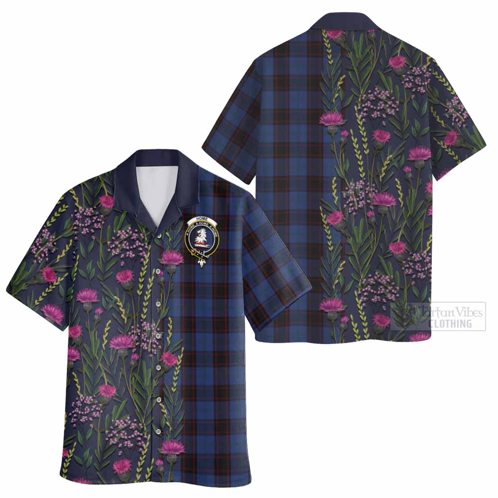 Home (Hume) Family Crest Tartan Hawaiian Shirt Scottish Thistle Flower Pattern Half Style - Tartan Vibes Clothing