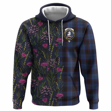 Home (Hume) Family Crest Tartan Hoodie Scottish Thistle Flower Pattern Half Style